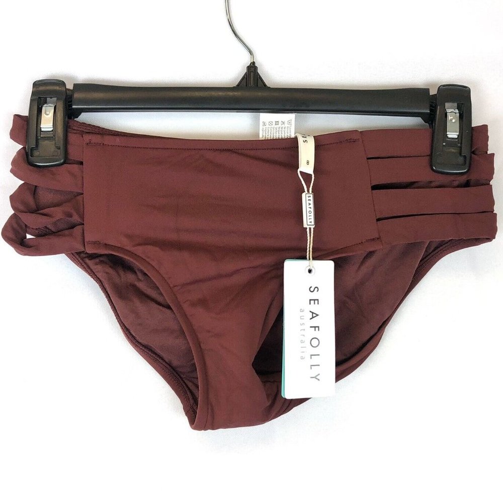 Seafolly Women’s Active Multi Strap Hipster Burgundy Bikini Bottom Size 4